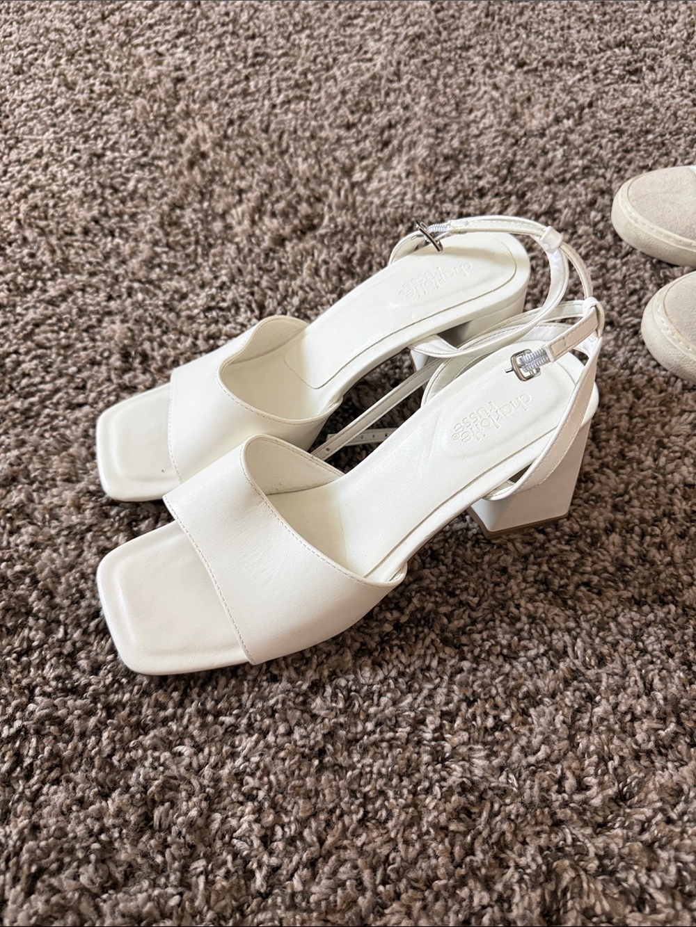 Ladies Cream Block Heel Slingback Sandals